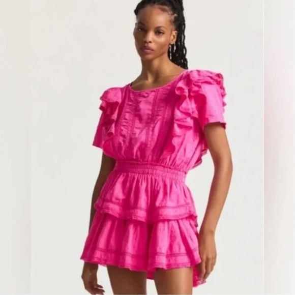 LoveShackFancy Natasha Heritage Mini Dress in Watermelon Ice Sz. M - Picture 3 of 9